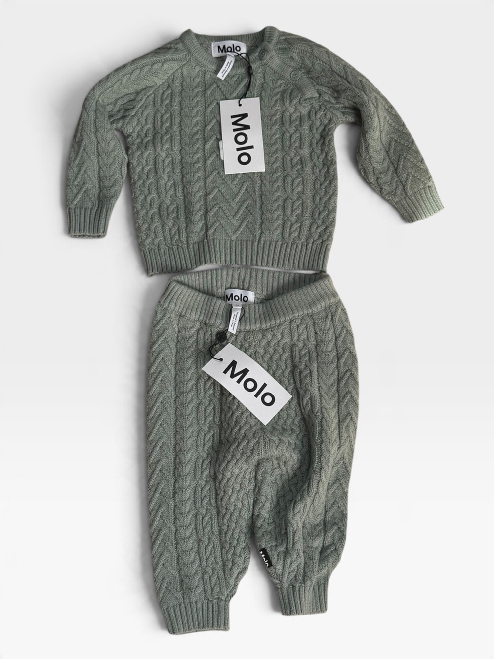 Molo Baby Sage Cable Knit Two-Piece Set 9M NWT